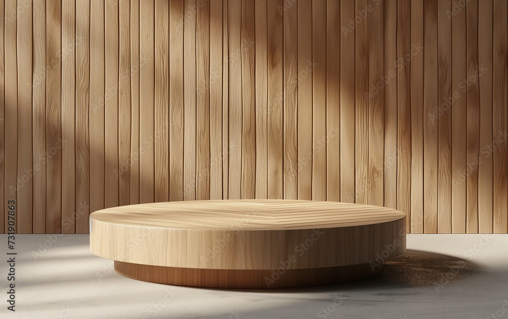 Minimalist Wooden Podium with natural light for Product Display Minimalist Wooden Podium with natural light for Product Display