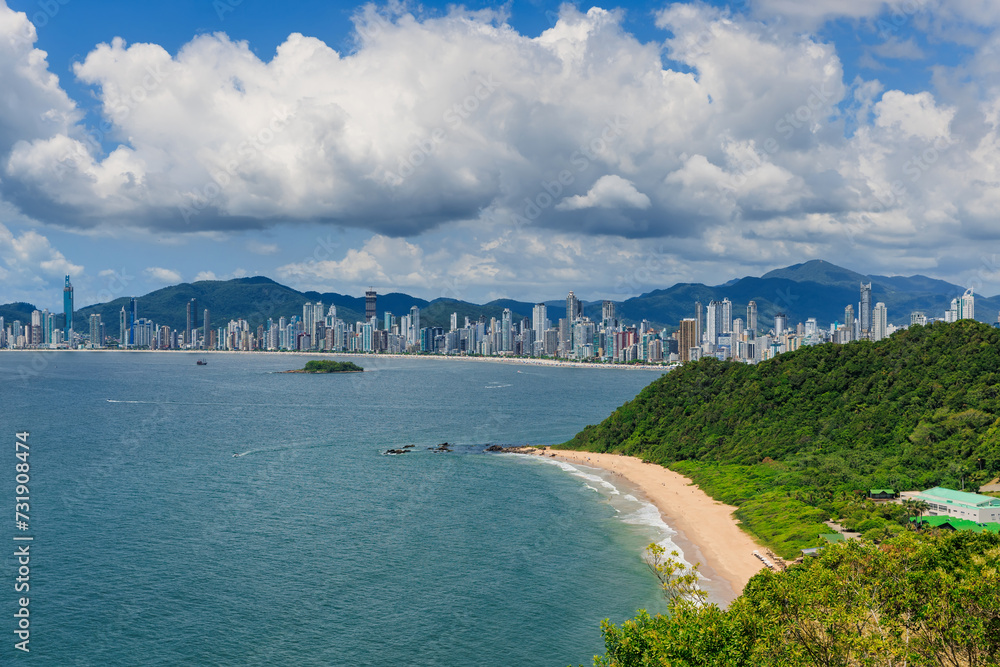 View at Balneario Camboriu city in Brazil and beach with ocean