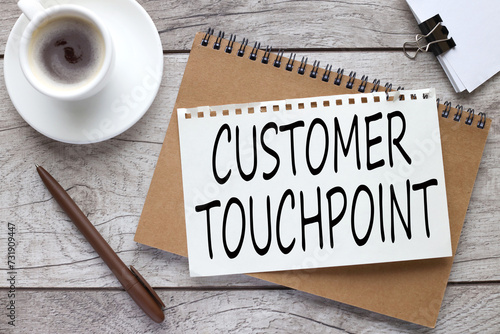 Wallpaper Mural CUSTOMER TOUCHPOINT text on notepad page. craft notebook on the work table Torontodigital.ca