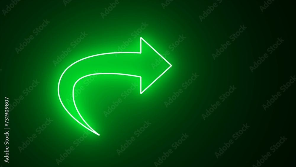 The green arrow points to the right. Bright direction arrow. A bright arrow in a dark place. right neon arrow. Neon arrow sign on black background. The green arrow points to the right. Bright direction arrow. A bright arrow in a dark place. right neon arrow. Neon arrow sign on black background.