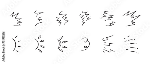 Japanese Manga line elements set for character emotion. Doodle icons isolated on white background. photo
