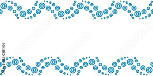 Seamless pattern in geometric style with stylized sea wave. Vector background with ornament and place for text. Calm light blue, turquoise colours on white background. Bubble path design for printing.