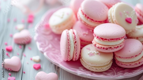 Pink Plate Filled With Pink and White Macaroons