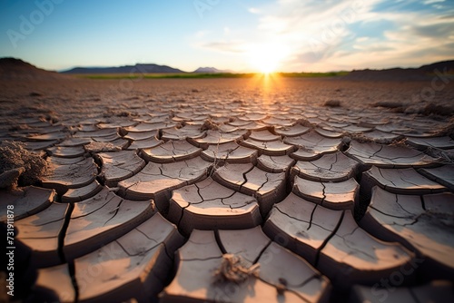 Cracked dry soil texture in desert landscape photo