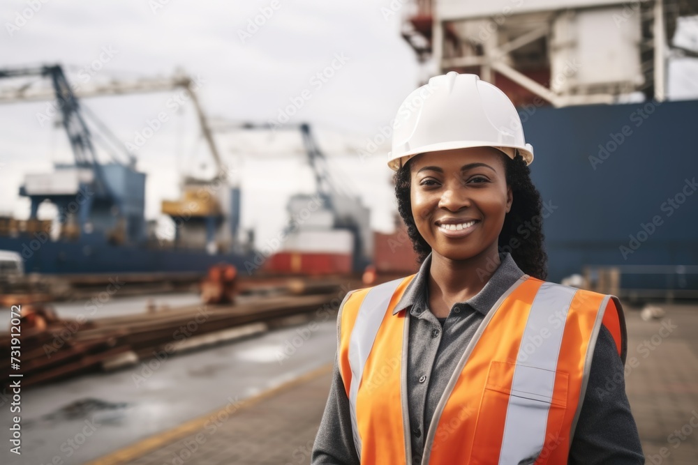Portrait of a female engineer at shipping port Portrait of a female engineer at shipping port