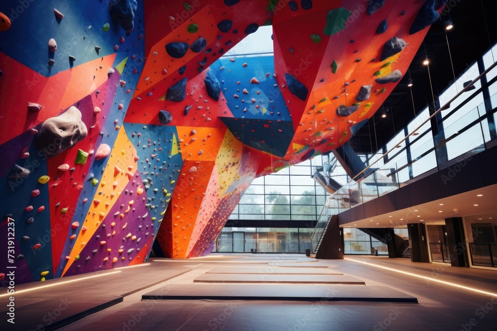 Indoor colorful artificial rock climbing walls