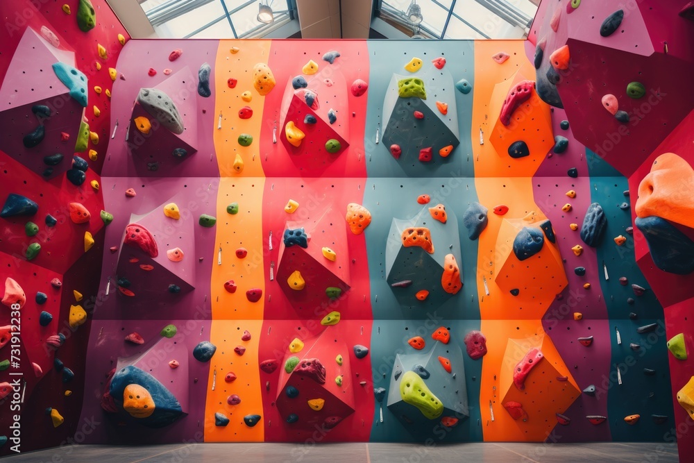 Indoor colorful artificial rock climbing walls