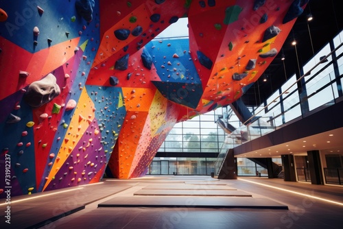 Indoor colorful artificial rock climbing walls photo