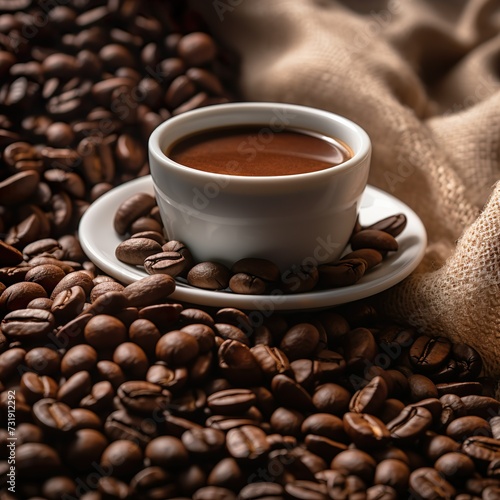Eine Tasse Kaffee mit Kaffebohnen photo