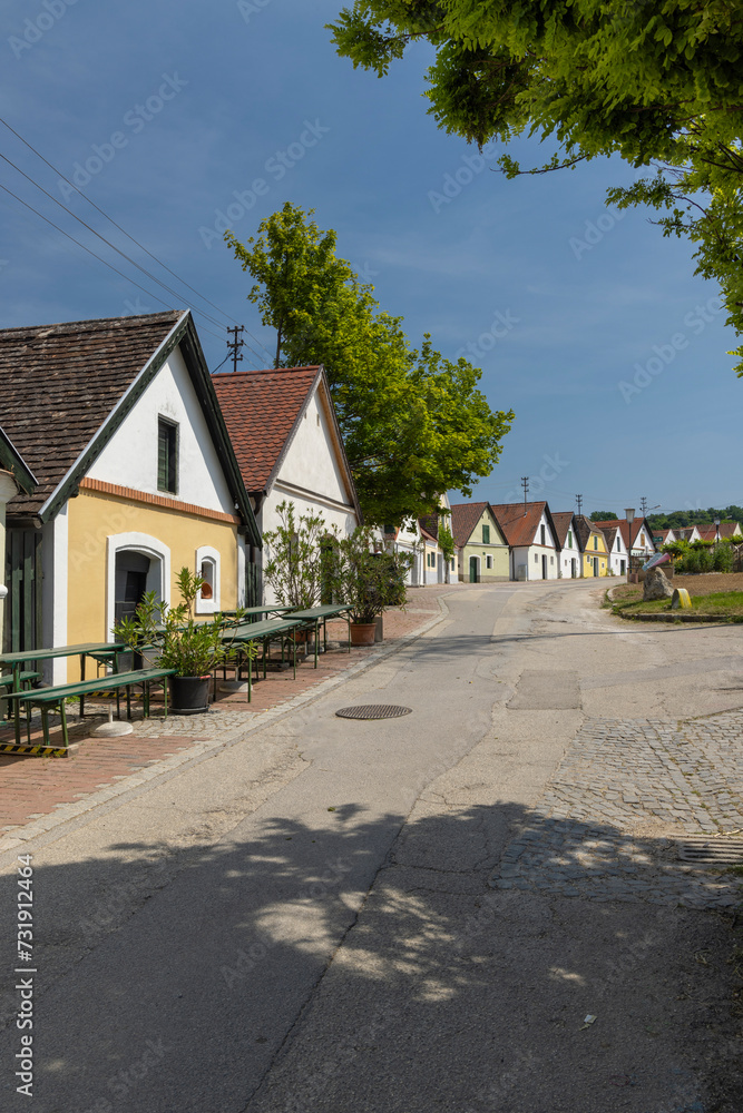 Traditional wine cellars street (kellergasse) in Falkenstein, Lower Austria, Austria