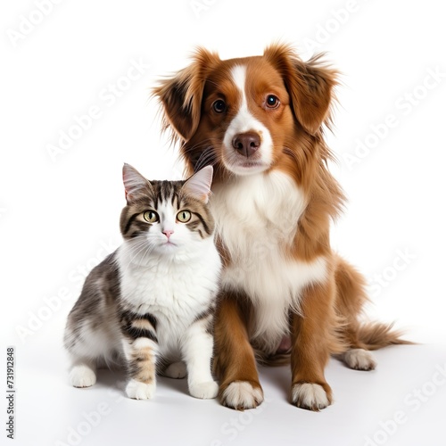 Tierfreundschaft - eine Katze und ein Hund sitzen friedlich zusammen 