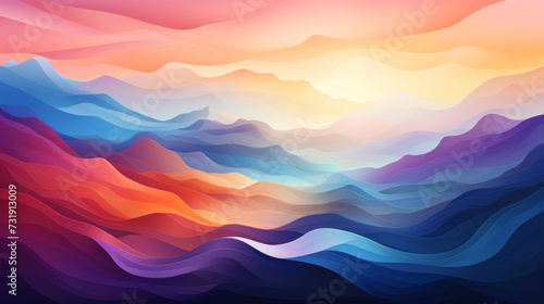 Abstract mountains consisting of slabs, gradient color. Colorful wave lines wallpaper background. Generative AI