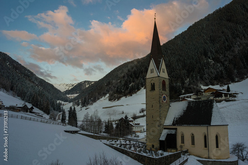 church of val di mezzo at sunrise in southtyrol © kippis