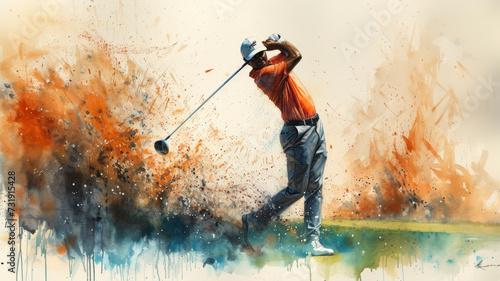 Elevate your design with the energy of golfing excellence. A skilled athlete confidently wields a 3 wood on a dynamic fairway, creating a powerful image of focus, skill, and success