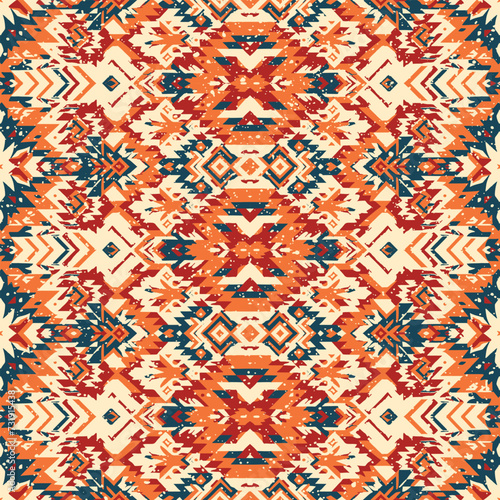 Ikat geometric ornament with diamonds. Ikkat. Seamless pattern. Aztec style. Tribal ethnic vector texture. Folk embroidery, Indian, Scandinavian, Gypsy, Mexican, African rug, wallpaper.