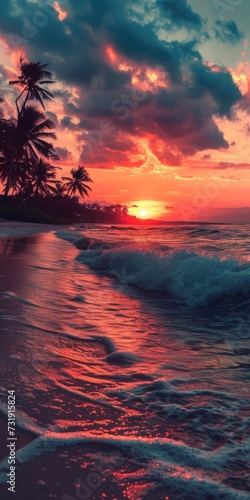  Sunrise on the beach, background for social media
