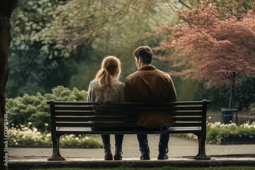 Ein verliebtes Paar sitzt auf einer Bank in einem Park
