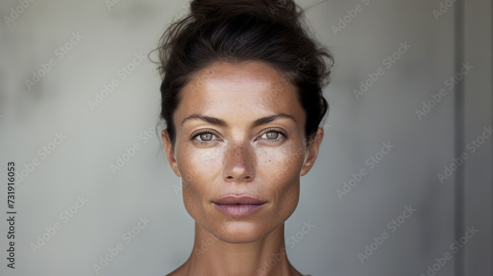 Natural Portrait of a Suntanned Woman with Freckles Natural Portrait of a Suntanned Woman with Freckles