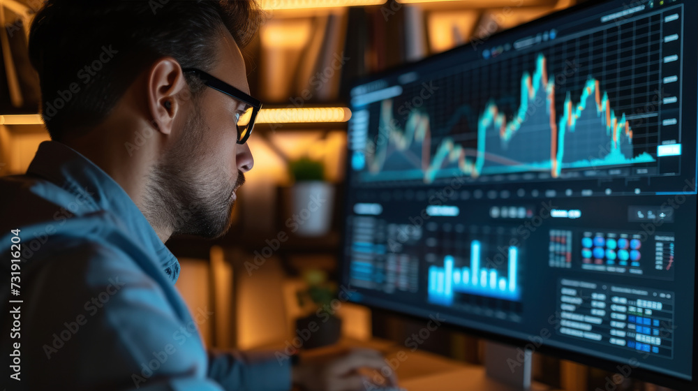 A financial analyst meticulously reviews economic models on a computer, with graphs predicting growth and books on theory and analysis in the background, reflecting deep research. A financial analyst meticulously reviews economic models on a computer, with graphs predicting growth and books on theory and analysis in the background, reflecting deep research.