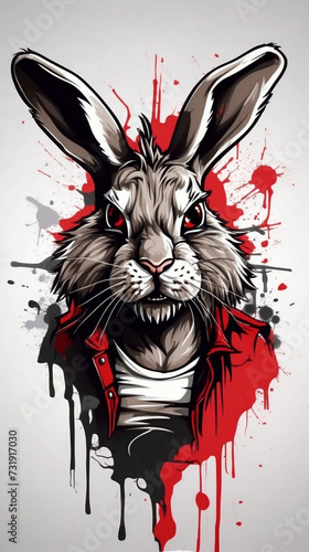 illustration vector artwork anggry rabbit face with punk version photo