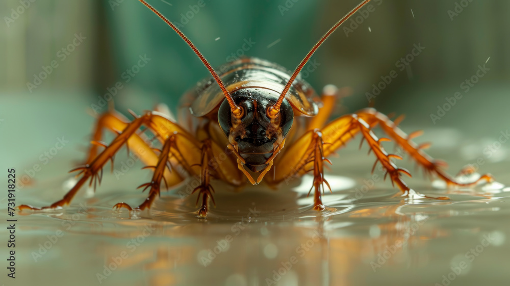 macro view of a cockroach in the bathroom, showcasing a roach invasion and the need for immediate pest control intervention. macro view of a cockroach in the bathroom, showcasing a roach invasion and the need for immediate pest control intervention.