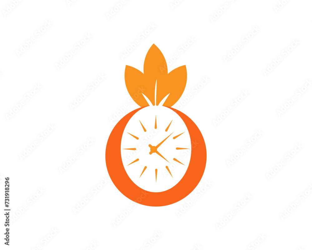 Vector clock and leaf logo combination. Time and eco symbol or icon. Unique express and organic logotype design template. Vector clock and leaf logo combination. Time and eco symbol or icon. Unique express and organic logotype design template.