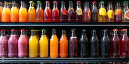 A Wide Selection Of Refreshing Beverages Available For Purchase On Store Shelves. Concept Cold Refreshments, Beverage Variety, Store Shelves, Drink Options