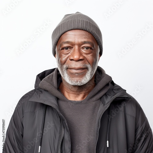 Portrait of a senior African American man in casual winter clothing