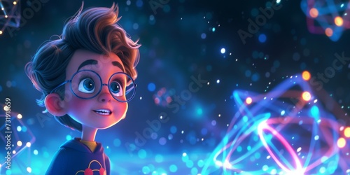 Young Animated Character Discovers The Fascinating World Of Physics And The Mighty Potential Of Atoms. Concept Animated Physics Adventure  Young Protagonist  Atomic Discovery  Science Exploration