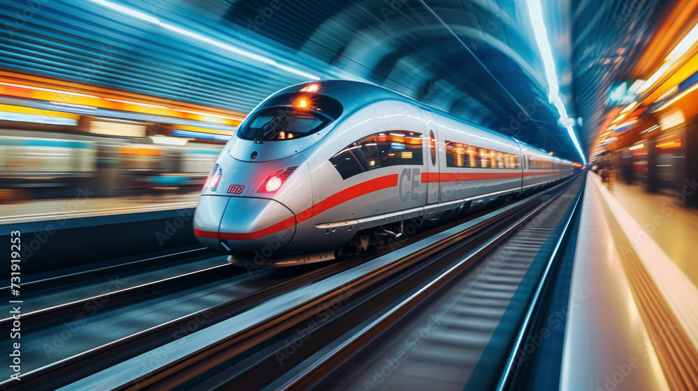 High-speed train in motion, capturing the dynamic blend of speed and precision. High-speed train in motion, capturing the dynamic blend of speed and precision.