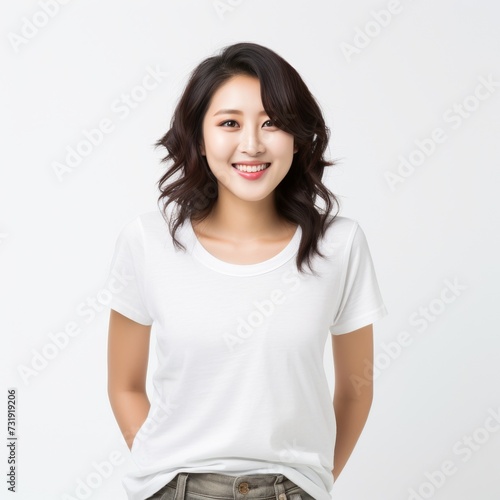 Smiling young woman in casual attire for lifestyle or fashion use