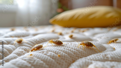 Menacing bed bugs lurk beneath the surface. This image captures the urgency of pest control in safeguarding homes. Protecting your space