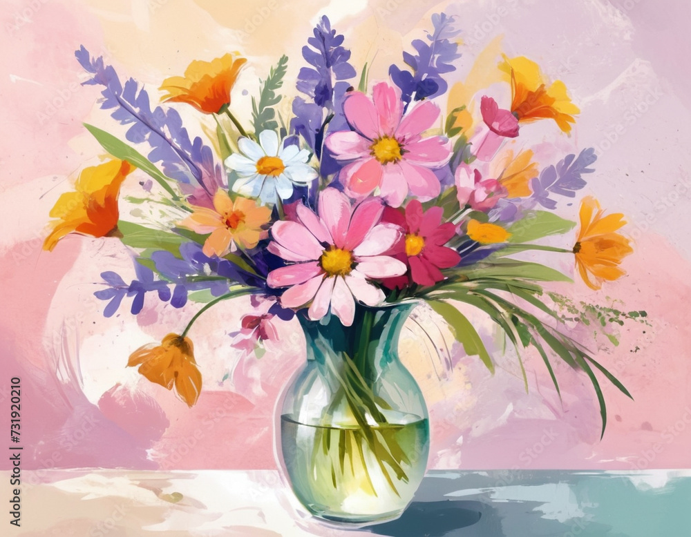 A bouquet of spring flowers in a vase. Watercolor style A bouquet of spring flowers in a vase. Watercolor style