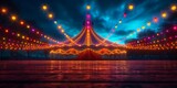Nighttime Circus Tent Illuminated By Colorful Lights Creating A Magical Atmosphere. Concept Starlit Sky, Dreamy Carnival, Enchanting Performers, Fireworks Extravaganza