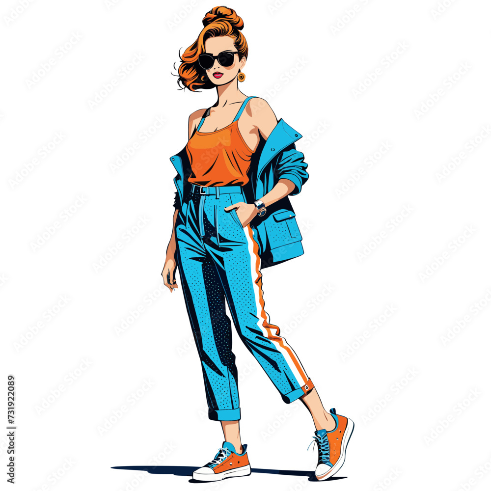 Blue and Orange Fashionista - Stylish Fashion Illustration Blue and Orange Fashionista - Stylish Fashion Illustration