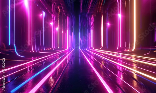 3d render  abstract background with bright laser rays and colorful neon lines glowing in ultraviolet spectrum  Generative AI