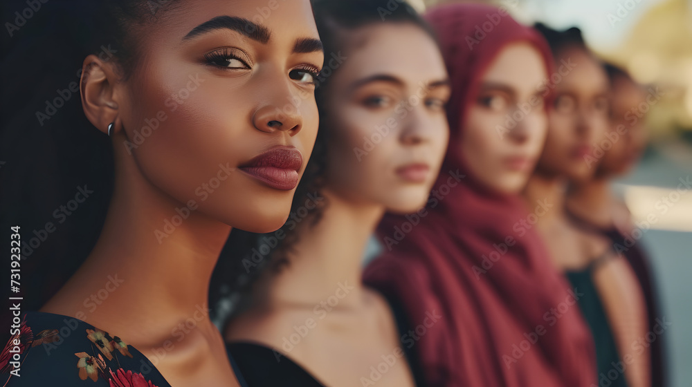 Obraz premium A photo series featuring women of different ethnicities and backgrounds, showcasing diversity