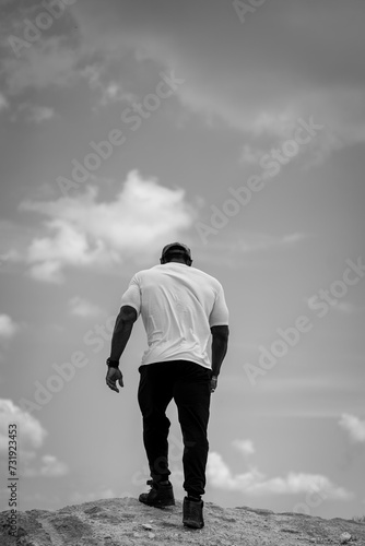Man walking on rock