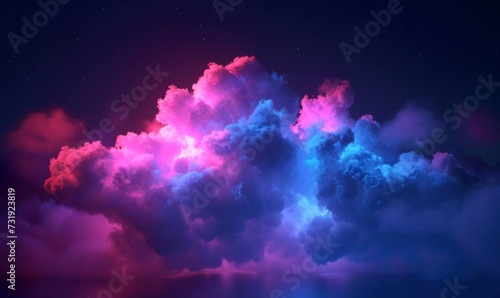 3d render, abstract stormy cloud glowing from inside with bright pink blue light. Neon background, Generative AI
