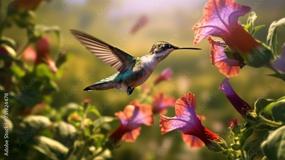 Fototapeta premium hummingbirds who want to take food from flowers