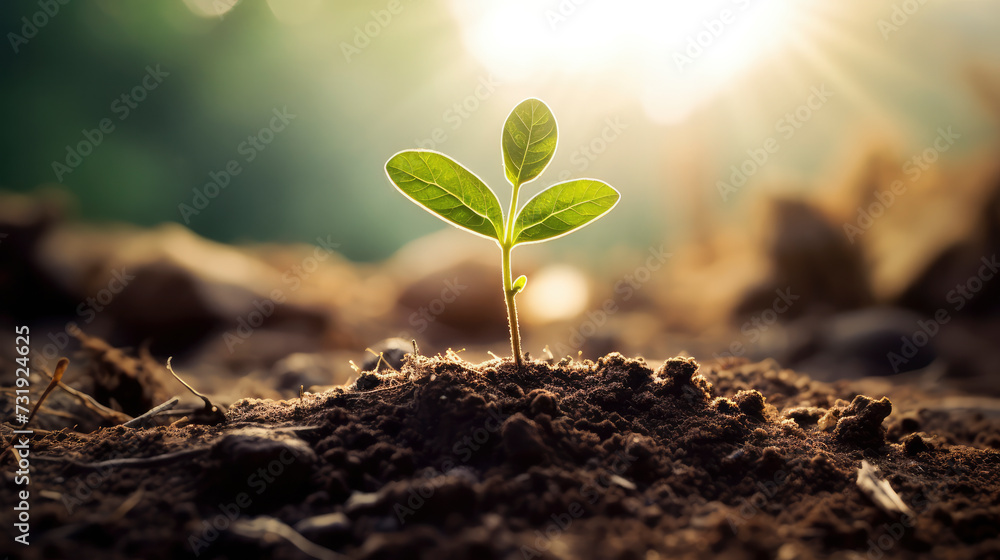 Thriving new foliage embodies the essence of Financial growth and new business beginnings, the promise of a fresh start. - obrazy, fototapety, plakaty 