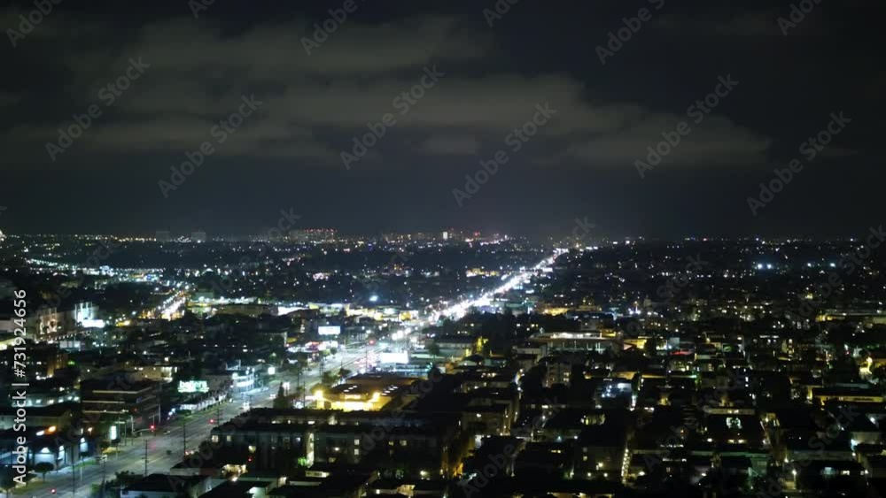 Aerial Lockdown Beautiful Shot Of Illuminated Residential Houses In City - Los Angeles, California Aerial Lockdown Beautiful Shot Of Illuminated Residential Houses In City - Los Angeles, California