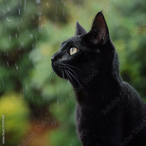 Black Bombay closeup, in the rain