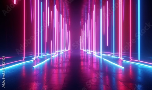 3d render, abstract pink blue neon background. Futuristic wallpaper, Generative AI © Reeta