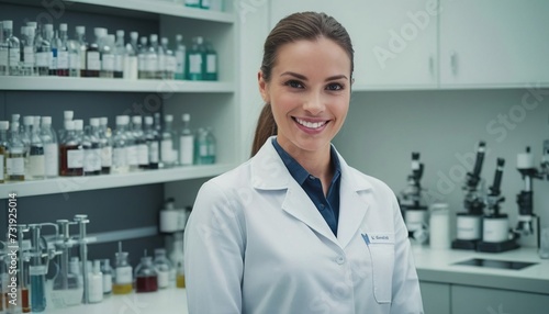a female laboratory assistant, a girl in the laboratory, a female medical worker, a laboratory worker photo