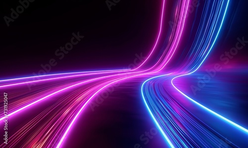 3d rendering, abstract neon background. Curvy colorful glowing lines, futuristic minimalist wallpaper, Generative AI