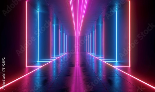 3d render, abstract background with glowing pink blue neon lines, Generative AI