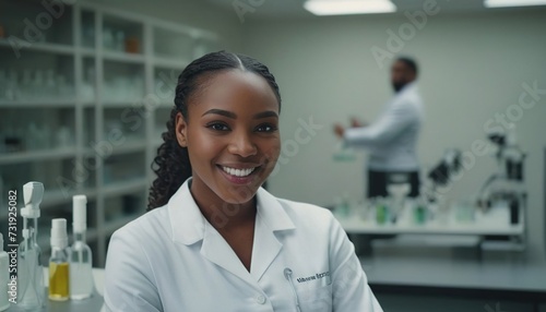 black female lab assistant, black girl in the lab, black female health worker, lab worker photo