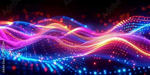 3d render. Abstract futuristic background with blurry glowing wave and neon lines. Spiritual energy concept, digital fantastic wallpaper with, Generative AI © Reeta
