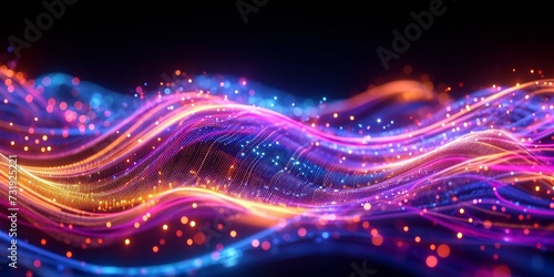 3d render. Abstract futuristic background with blurry glowing wave and neon lines. Spiritual energy concept, digital fantastic wallpaper with, Generative AI photo